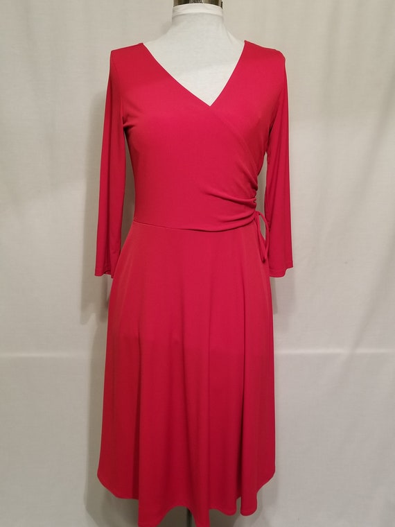 Side Ruched Red Wrap Dress - image 1