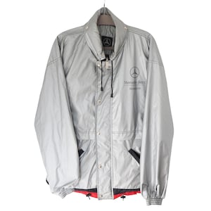 Vintage MERCEDES Racing Team Jacket Full Zip windbreaker Size L Light Wear gray