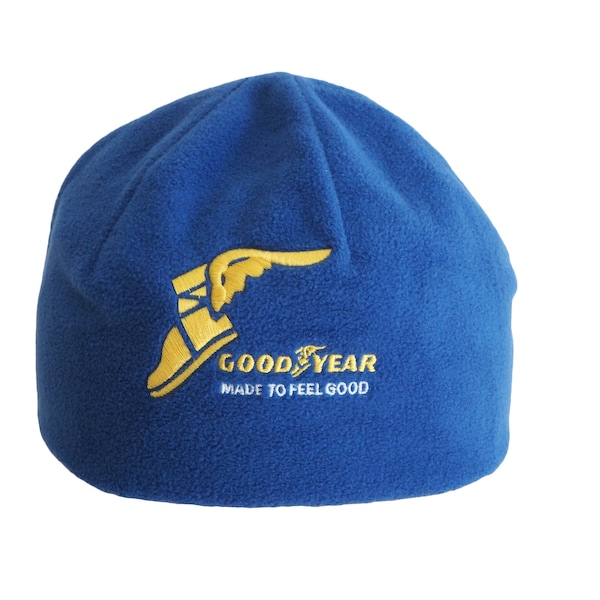 Vintage GOODYEAR Fleece Hat 90s winter blue big logo Good Year