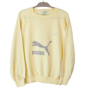 Vintage PUMA Sweatshirt big logo 90s jumper Size S yellow crewneck