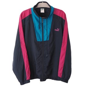 Vintage PUMA Track Jacket Full Zip Size XL black 90s classic sport windbreaker light wear