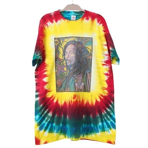 vintage BOB MARLEY 1993 Tie Dye t-shirt big logo Size XXl 90s made in USA acid color retro Reggae music merch oversized shirt