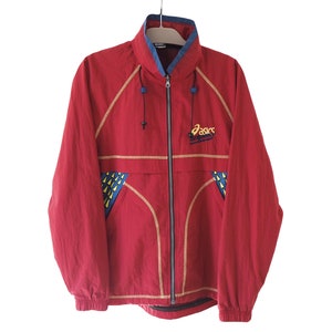 Vintage ASICS Track Jacket Full Zip Size L red 90s sportswear windbreaker