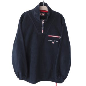 Vintage GANT USA Fleece Sweater 1/4 Zip blue 90&#39;s ski outdoor jumper Size L winter pullover