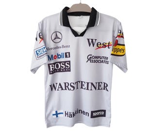 T-shirt vintage Mercedes McLaren Mika Hakkinen Formula 1 Jersey taglia S da corsa