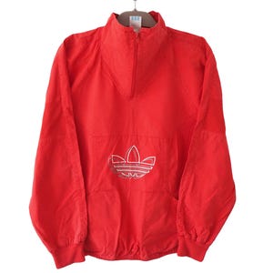 Vintage ADIDAS Sweatshirt 1/4 Zip 90s big logo red jumper cotton Size M