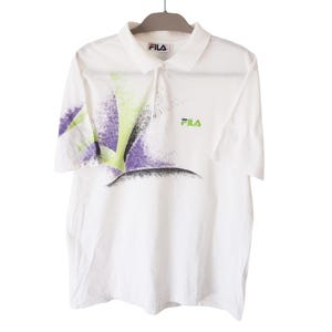 Vintage FILA Polo T-Shirt Size L white / purple tennis 90s style made in Italy