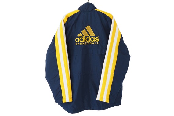 Vintage ADIDAS Basketball Jacke mit groBem Logo 90 s Size XL navy blau gelb Sport Etsy
