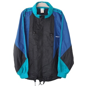 Vintage ADIDAS Jacket Full Zip small logo Size XL blue / black sport windbreaker