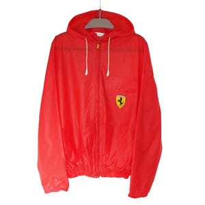 Vintage FERRARI Jacket Raincoat F1 Racing Team Retro Size XL 90s Red Formula 1