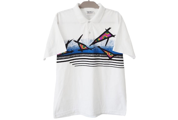 Vintage HUGO BOSS Polo T shirt Size XL White 90s Retro Luxury