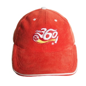 Vintage Coca Cola Cord Cap Sport Coke 360 Hut großes Logo 90er Jahre rot leuchtend