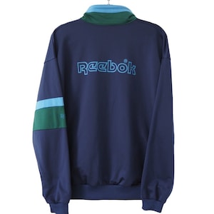 Vintage REEBOK Track Jacket Full Zip Size L navy blue 90s big logo windbreaker