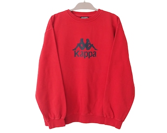 Vintage KAPPA Sweatshirt Retro Sport Style Crewneck Pullover Größe XL Rot Big Logo