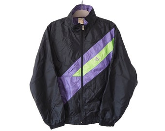 Vintage PUMA Track Jacket 90's Sport Retro Style Size M/L Windbreaker Black Purple