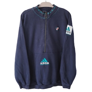 Vintage ADIDAS Equipment Sweatshirt Half Zip big logo blue jumper Size XL 90s sport style casual oversized pullover