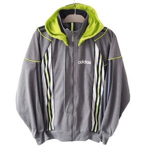 Vintage ADIDAS Track Jacket Hooded Full Zip Size S gray 90s sport big logo