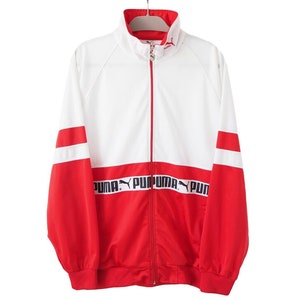 Vintage PUMA Track Jacket Full Zip Size XL red white 90s sport big logo windbreaker