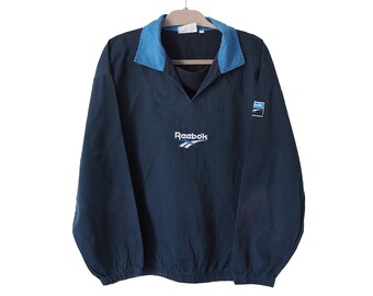 vintage REEBOK Sweat gros logo pull bleu marine Taille L 90s coton lourd