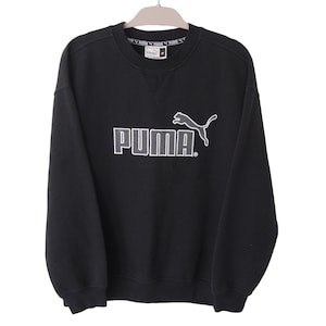 Vintage PUMA Sweatshirt 90&#39;s Retro Sport Style Crewneck Jumper Size M Black Pullover Big Logo