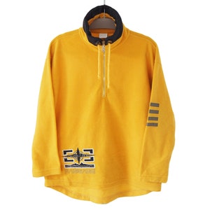 Vintage BOGNER Fleece Sweater Half Zip yellow bright 90&#39;s ski jumper Size S big logo winter pullover