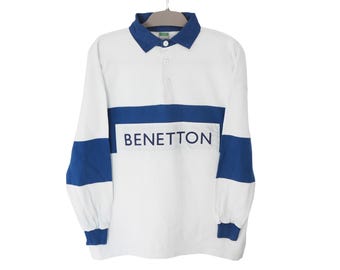 Benetton Vintage Rugby Shirt Size XL Long Sleeve Polo Shirt