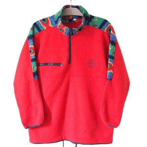 Vintage Fleece Sweater 1/4 Zip Size Women&#39;s L red ski outdoor jumper