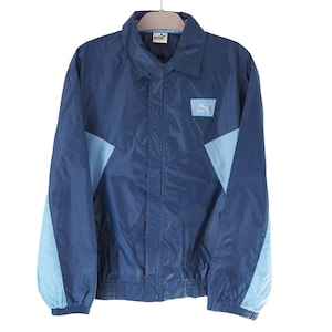 Vintage PUMA Jacket Collared Full Zip Size M 90s classic sport windbreaker blue