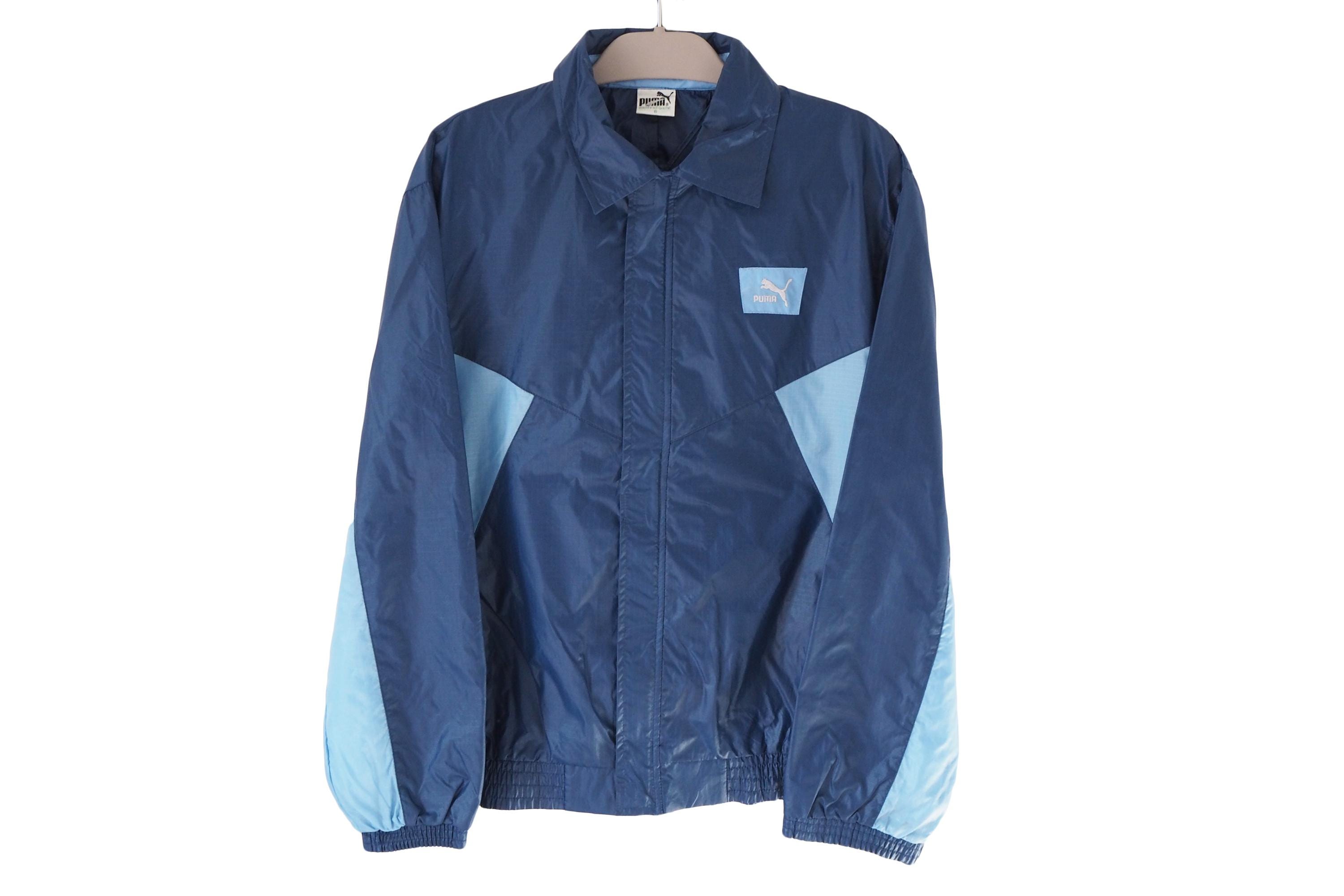 Vintage PUMA Jacket Collared Full Zip Size M 90s classic sport windbreaker blue