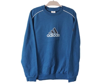 Vintage ADIDAS Sweatshirt großes Logo blauer Pullover Größe L Crewneck 00er Jahre