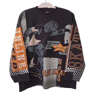 Vintage SKATE Sweatshirt crewneck big logo jumper Size S oversized 80&#39;s 90&#39;s
