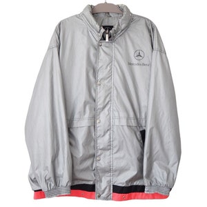 Vintage MERCEDES Racing Team Jacket Full Zip Light Wear windbreaker Size XL silver gray Formula 1 team F1 racing style