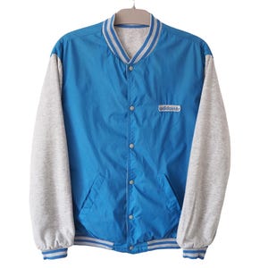 Vintage ADIDAS Jacket Reversible Bomber Style Sport Size S Blue Gray 80s Big Logo Double Sided Made in France