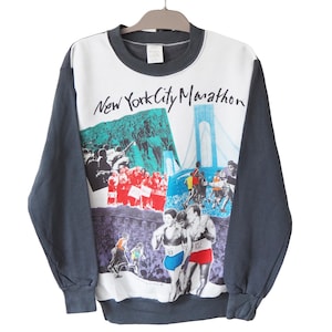 Vintage New York City Marathon 1989 Sweatshirt crewneck Size M 80&#39;s running big logo pullover jumper sport style USA