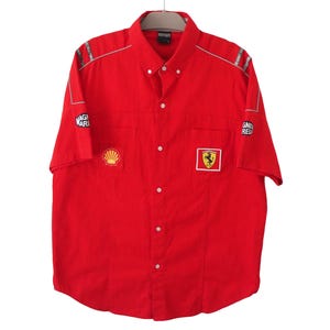 Vintage Ferrari Formula 1 Team Button Shirt Size XL 00s F1 racing red racing short sleeve