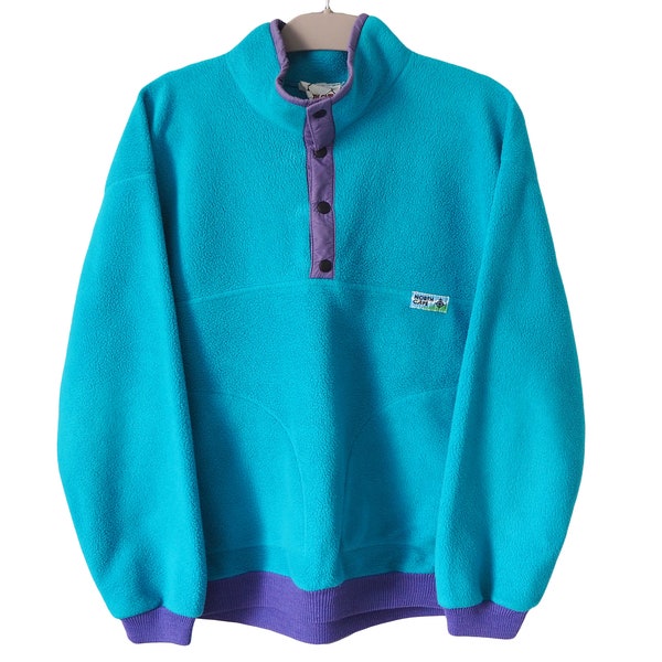 vintage NORTH CAPE Fleece Sweater Snap Buttons bleu 90's ski jumper Taille M