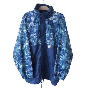Vintage K-WAY Jacket Full Zip Raincoat Size L hooded oversize windbreaker blue