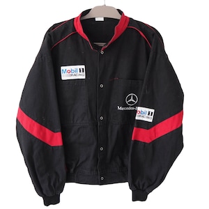 Vintage MERCEDES-BENZ Jacket Work Wear Style Size S Black Big Logo 90s Racing