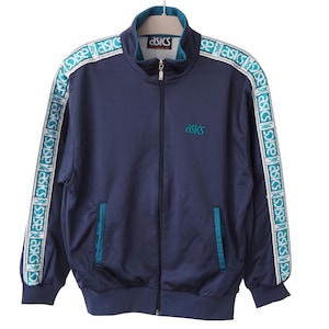ヴィンテージ ASICS トラックジャケット フルジップ サイズ S ブルー 90年代 スポーツウェア ウィンドブレーカー フルスリーブ ロゴ ジャパン スポーツ ブランド