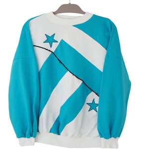 Vintage Non Brand Sweatshirt crewneck Jumper blue white Size S 90s