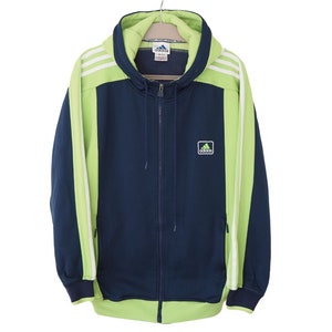 Vintage ADIDAS Hoodie Full Zip small logo sport jumper Size M navy green hooded jumper