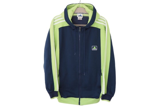 Vintage ADIDAS Hoodie Full Zip Small Logo Sport Jumper Size M Navy Green Hooded Jumper Etsy UK
