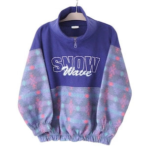 Vintage SNOW Wave Fleece Sweater 1/4 Zip Size S purple ski jumper