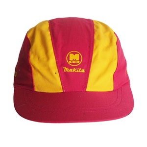 Vintage MAKITA Cap big logo Electric Power Tools 80s summer hat made in Japan red yellow