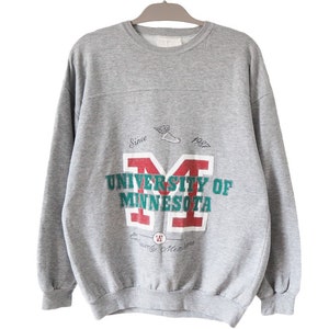Vintage University of Minnesota sweater katoenen trui grijs maat M jaren 90 ronde hals sportstijl VS