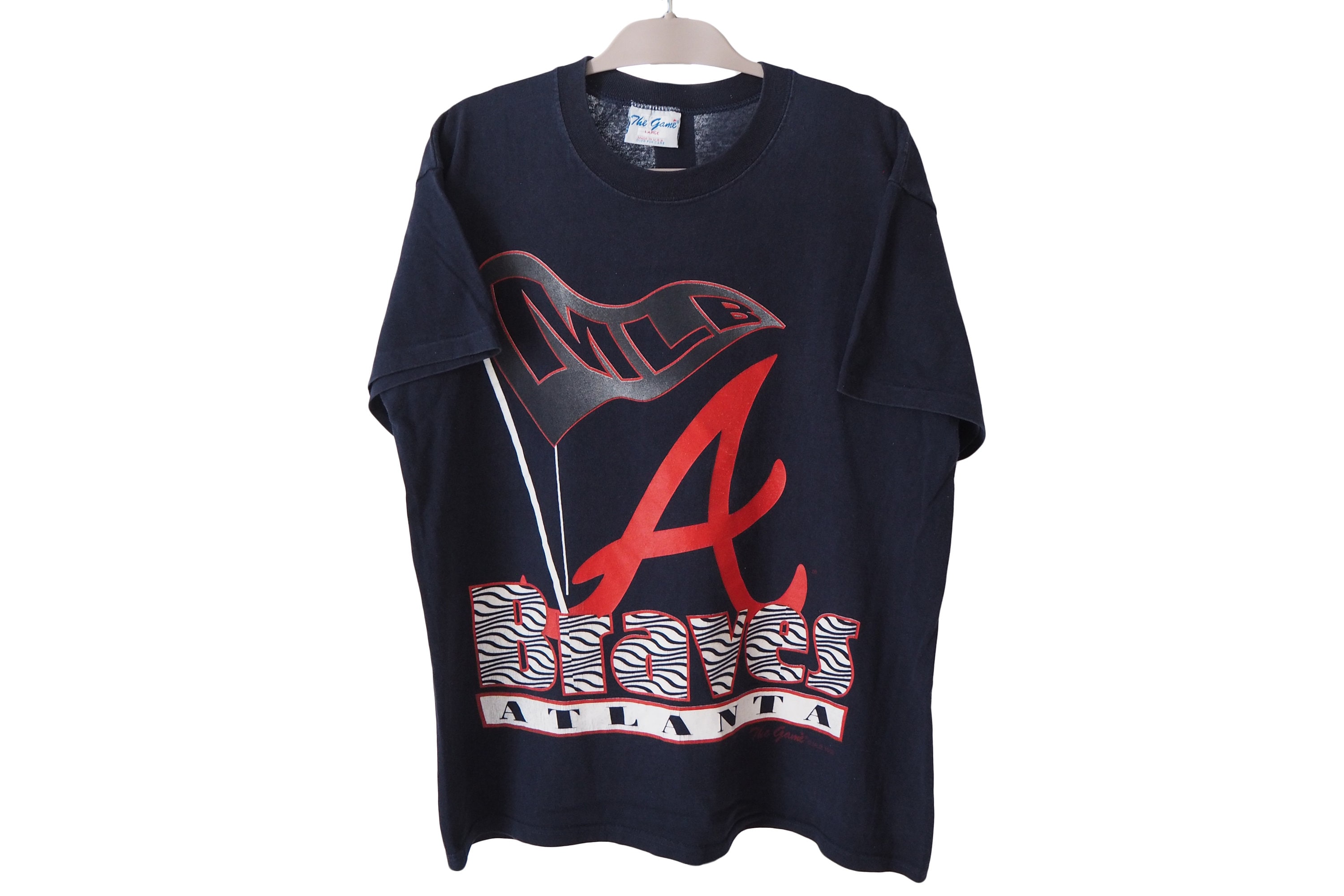 Atlanta Braves Shirt Mens Medium Blue Graphic Baseball MLB Nike Swoosh  Freeman