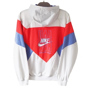 Vintage NIKE USA Track Jacket Hooded Full Zip Size S 90s sport style gray red retro light wear jacket big logo