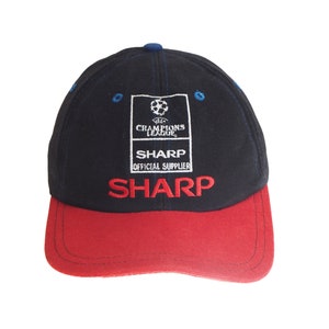 Vintage Champions League Sharp Cap 90s football sport hat big logo black red