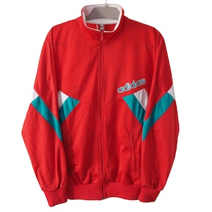Vintage ADIDAS Track Jacket 90&#39;s Sport Retro Style Size L Windbreaker Red