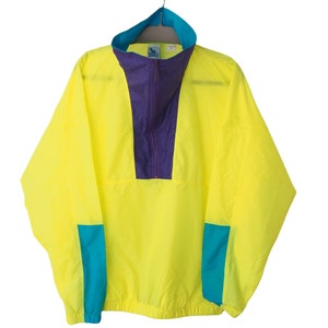 Vintage RODEO Anorak Jacket light wear Size L acid yellow 90s sport windbreaker transparent